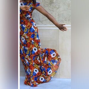 Knt Kova And T Floral Print Empire Maxi Long Dress Flowy Relaxed Women 8 NEW